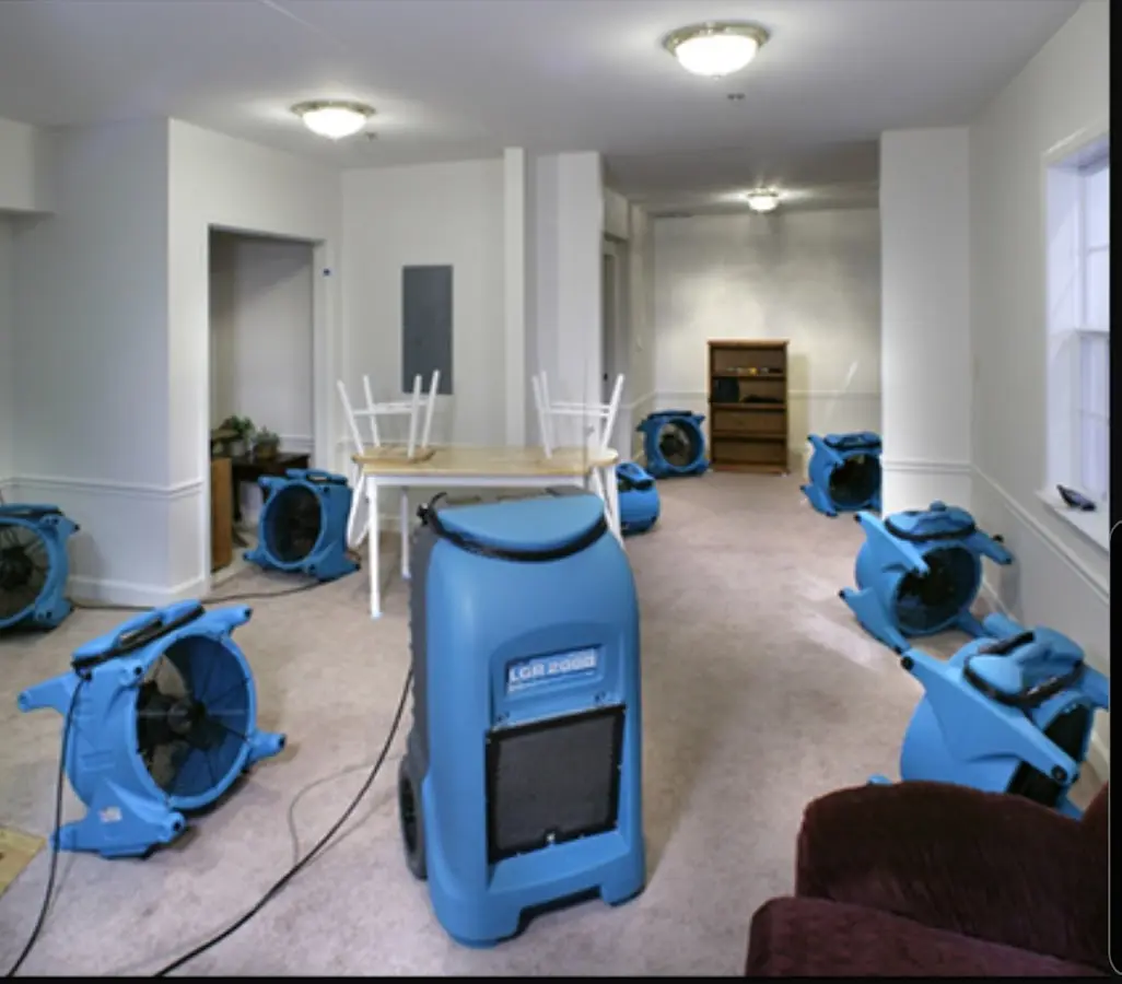 Air movers and dehumidifier setup for Water Extraction & Removal in Windsor